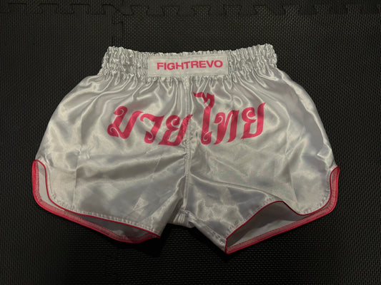 Muay Thai Shorts - White and Pink
