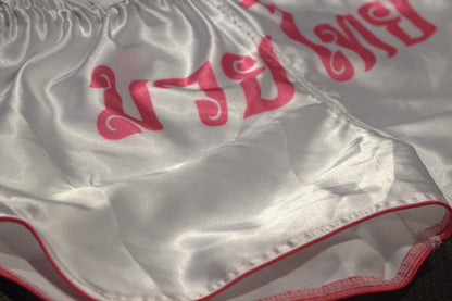 Muay Thai Shorts - White and Pink