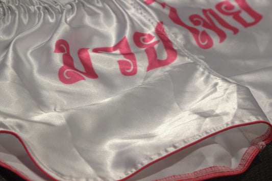 Muay Thai Shorts - White and Pink